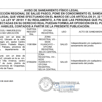 AVISO DE SANEAMIENTO FISICO LEGAL